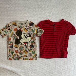Disney Old Navy Printed Mickey and Striped Short Sleeve Shirt Bundle 2 pieces